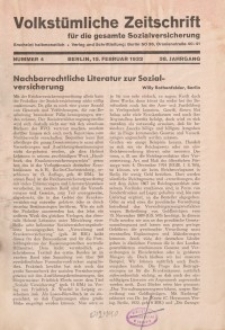 Volkstümliche Zeitschrift für die gesamte Sozialversicherung, 38. Jahrgang, 1932, H. 4