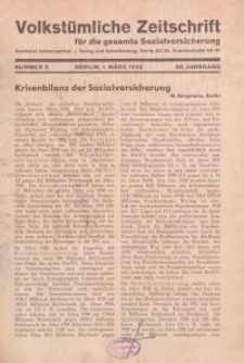 Volkstümliche Zeitschrift für die gesamte Sozialversicherung, 38. Jahrgang, 1932, H. 5