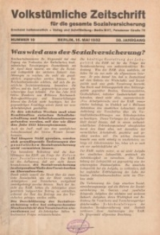 Volkstümliche Zeitschrift für die gesamte Sozialversicherung, 38. Jahrgang, 1932, H. 10