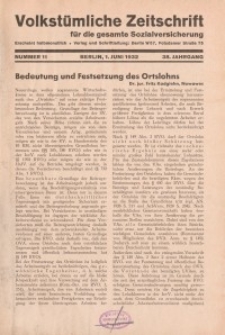 Volkstümliche Zeitschrift für die gesamte Sozialversicherung, 38. Jahrgang, 1932, H. 11