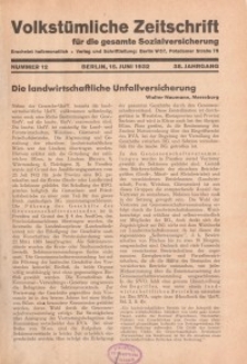 Volkstümliche Zeitschrift für die gesamte Sozialversicherung, 38. Jahrgang, 1932, H. 12