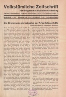 Volkstümliche Zeitschrift für die gesamte Sozialversicherung, 38. Jahrgang, 1932, H. 14/15
