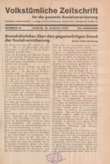 Volkstümliche Zeitschrift für die gesamte Sozialversicherung, 38. Jahrgang, 1932, H. 16
