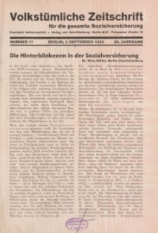 Volkstümliche Zeitschrift für die gesamte Sozialversicherung, 38. Jahrgang, 1932, H. 17