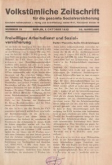 Volkstümliche Zeitschrift für die gesamte Sozialversicherung, 38. Jahrgang, 1932, H. 19