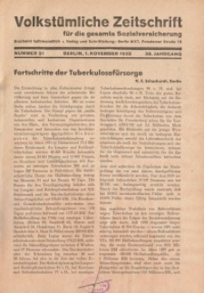 Volkstümliche Zeitschrift für die gesamte Sozialversicherung, 38. Jahrgang, 1932, H. 21