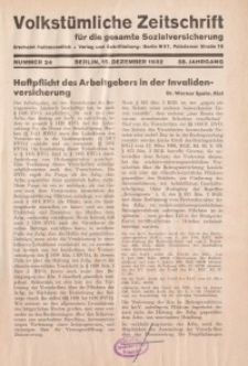 Volkstümliche Zeitschrift für die gesamte Sozialversicherung, 38. Jahrgang, 1932, H. 24