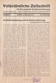 Volkstümliche Zeitschrift für die gesamte Sozialversicherung, 39. Jahrgang, 1933, H. 1