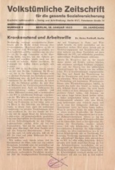 Volkstümliche Zeitschrift für die gesamte Sozialversicherung, 39. Jahrgang, 1933, H. 2