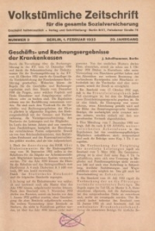 Volkstümliche Zeitschrift für die gesamte Sozialversicherung, 39. Jahrgang, 1933, H. 3