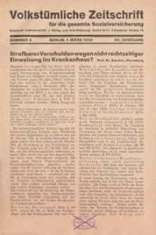 Volkstümliche Zeitschrift für die gesamte Sozialversicherung, 39. Jahrgang, 1933, H. 5