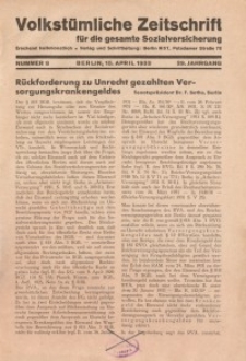 Volkstümliche Zeitschrift für die gesamte Sozialversicherung, 39. Jahrgang, 1933, H. 8