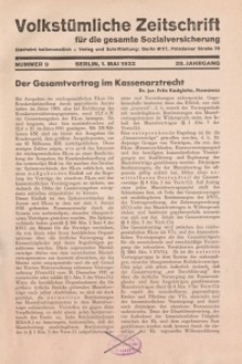 Volkstümliche Zeitschrift für die gesamte Sozialversicherung, 39. Jahrgang, 1933, H. 9