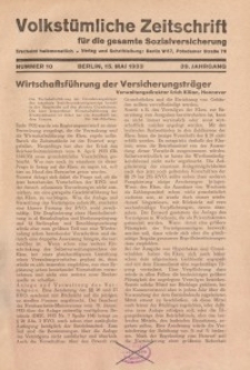 Volkstümliche Zeitschrift für die gesamte Sozialversicherung, 39. Jahrgang, 1933, H. 10