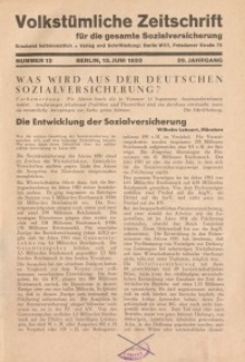 Volkstümliche Zeitschrift für die gesamte Sozialversicherung, 39. Jahrgang, 1933, H. 12
