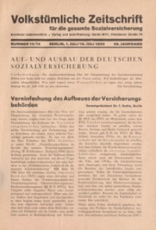 Volkstümliche Zeitschrift für die gesamte Sozialversicherung, 39. Jahrgang, 1933, H. 13/14