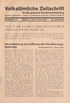 Volkstümliche Zeitschrift für die gesamte Sozialversicherung, 39. Jahrgang, 1933, H. 13/14