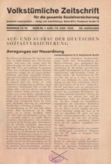 Volkstümliche Zeitschrift für die gesamte Sozialversicherung, 39. Jahrgang, 1933, H. 15/16