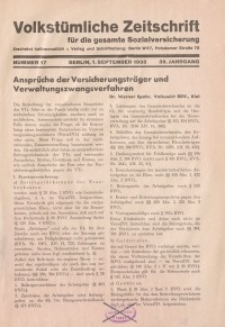 Volkstümliche Zeitschrift für die gesamte Sozialversicherung, 39. Jahrgang, 1933, H. 17