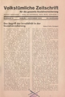 Volkstümliche Zeitschrift für die gesamte Sozialversicherung, 39. Jahrgang, 1933, H. 21