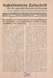Volkstümliche Zeitschrift für die gesamte Sozialversicherung, 39. Jahrgang, 1933, H. 24