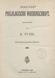 Berliner Philologische Wochenschrift, 1909