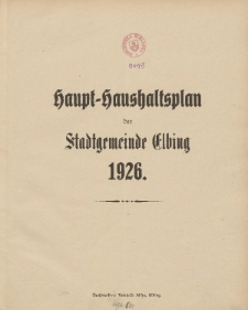 Haushaltspläne der Stadt Elbing 1926