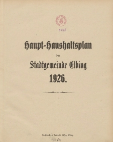 Haushaltspläne der Stadt Elbing 1926