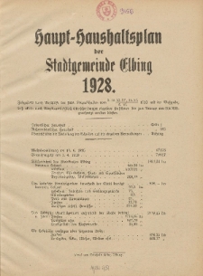 Haushaltspläne der Stadt Elbing 1928