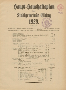 Haushaltspläne der Stadt Elbing 1929