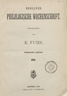Berliner Philologische Wochenschrift, 1910