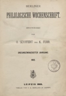Berliner Philologische Wochenschrift, 1903