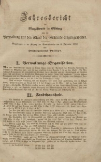 Jahresbericht des Magistrats in Elbing… pro 1852