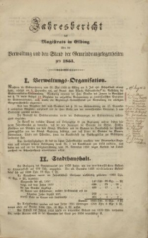 Jahresbericht des Magistrats in Elbing… pro 1853