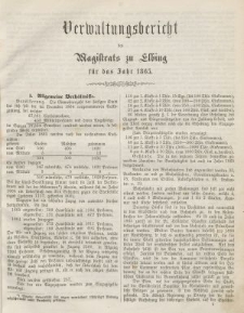 Verwaltungsbericht des Magistrats zu Elbing für das Jahr 1865