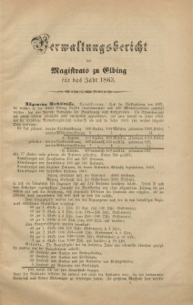 Verwaltungsbericht des Magistrats zu Elbing für das Jahr 1863