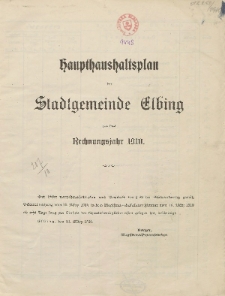 Haushaltspläne der Stadt Elbing für das Rechnungsjahr 1910