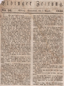 Elbinger Zeitung, No. 91 Sonnabend, 3. August 1850