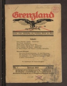 Grenzland. Bl&auml;tter eines Jahrbuches der deutschen Arbeit im Osten, 3. Jg. 1922, H. 1.