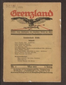 Grenzland. Blätter eines Jahrbuches der deutschen Arbeit im Osten, 3. Jg. 1922, H. 5.