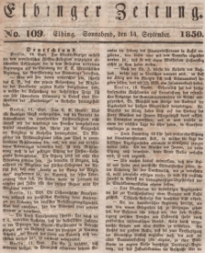 Elbinger Zeitung, No. 109 Sonnabend, 14. September 1850