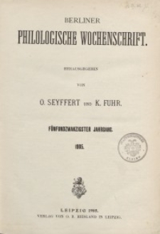 Berliner Philologische Wochenschrift, 1905