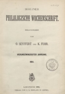 Berliner Philologische Wochenschrift, 1904