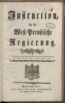 Instruction für die West-Preussische Regierung