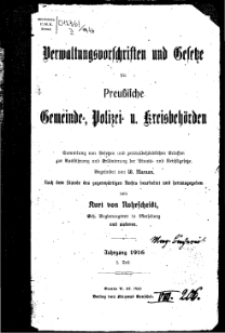 Verwaltungsvorschriften und Gesetze für preußische Gemeinde-, Polizei- und Kreisbehörden, 1916