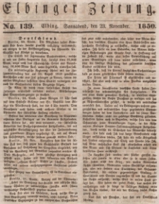 Elbinger Zeitung, No. 139 Sonnabend, 23. November 1850
