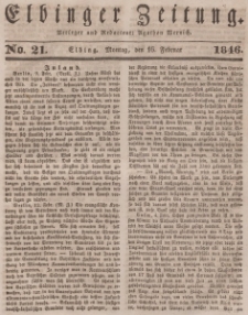 Elbinger Zeitung, No. 21 Montag, 16. Februar 1846