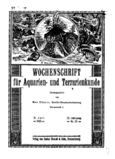 Wochenschrift für Aquarien und Terrarienkunde, 22. Jg. 1925, Nr. 29.