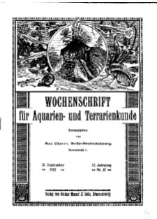 Wochenschrift für Aquarien und Terrarienkunde, 22. Jg. 1925, Nr. 37.