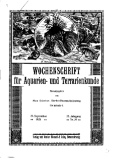 Wochenschrift für Aquarien und Terrarienkunde, 22. Jg. 1925, Nr. 39.